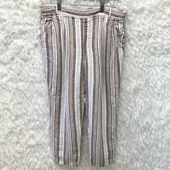 Garnet Hill Linen Striped Pants Cream and Rust Size 10 - Picture 2 of 10